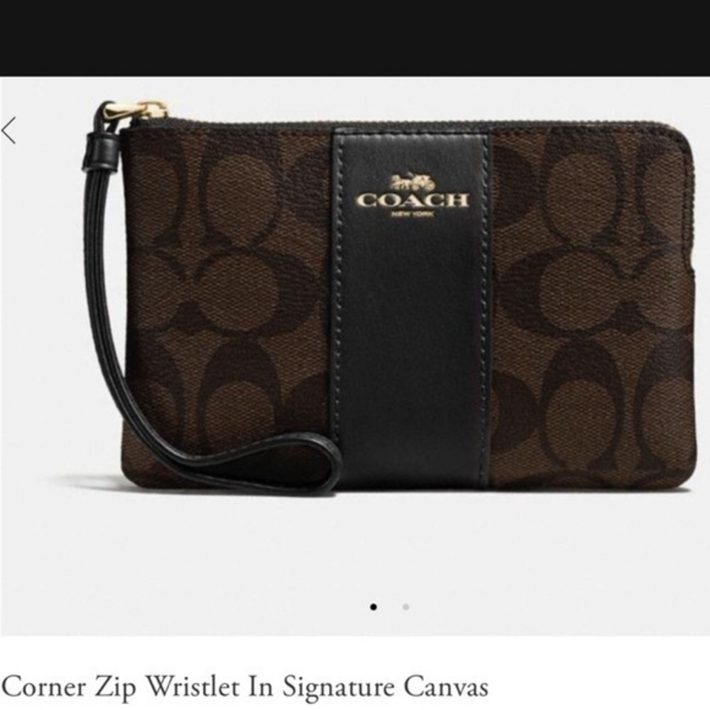Coach black and brown signature coated canvas wristlet NWT - Picture 2 of 16
